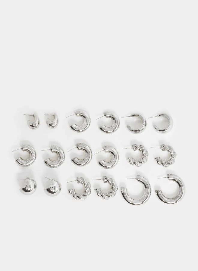 Styli Pack of 9 - Silver Hoop Earrings