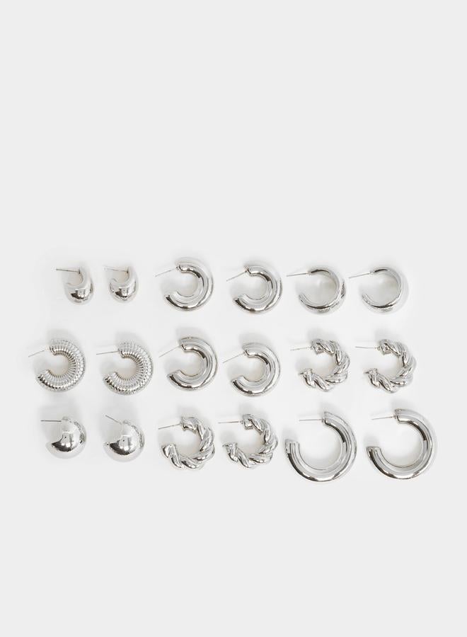 Styli Pack of 9 - Silver Hoop Earrings - Image 2