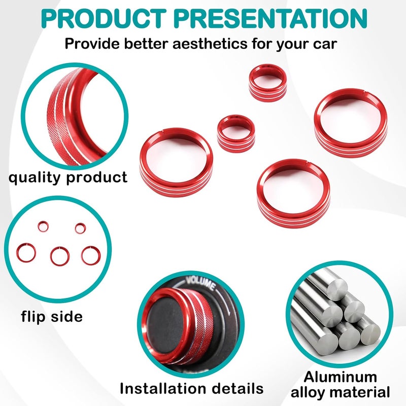 Hudiriy Car Central Control Air Conditioning Knob Ring Compatible with Mazda MX-5 RF Miata 2009-2015 Interior Protection Accessories ， Aluminum Alloy AC Climate Control Button Decoration (Red) - Image 4