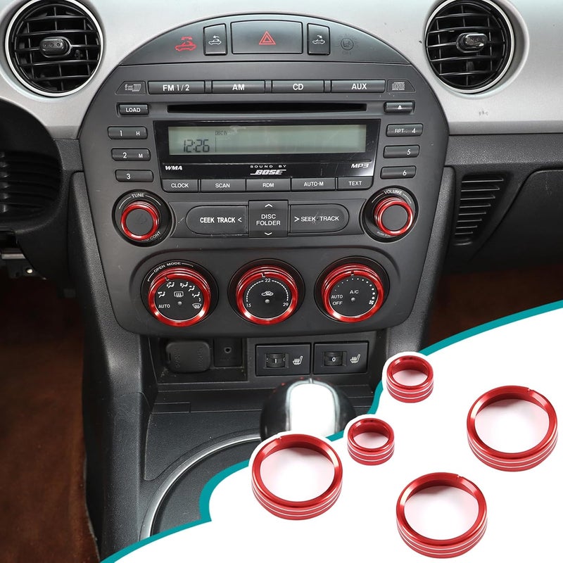 Hudiriy Car Central Control Air Conditioning Knob Ring Compatible with Mazda MX-5 RF Miata 2009-2015 Interior Protection Accessories ， Aluminum Alloy AC Climate Control Button Decoration (Red) - Image 1