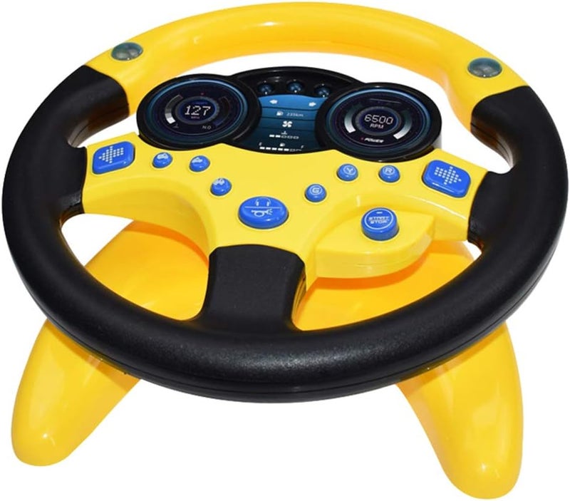 klarako Driving Steering Wheel Toy With Flashing Lights and Music Education Development Toys Kids Role Play Pretend Play Driver and Pilot  Yellow, 25cm - Image 4