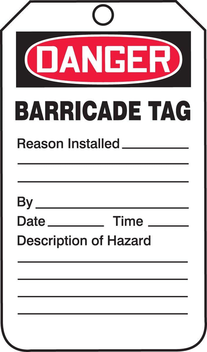 AccuformNMC Barricade Status Tags, 25 Pack OSHA Style Danger Tags, 5.75” x 3.25”, Durable Water-Resistant 10-mil Thick PF–Cardstock with Punched Hole, Made in USA, TAB104CTP - Image 1