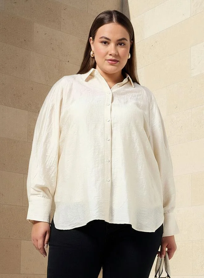  أولا بوبكن Ulla Popken Plus Size Relaxed Fit Jacquard Shirt with Raglan Sleeves