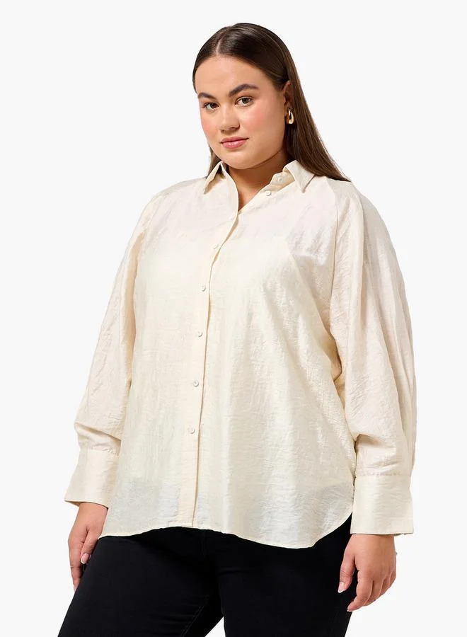  أولا بوبكن Ulla Popken Plus Size Relaxed Fit Jacquard Shirt with Raglan Sleeves