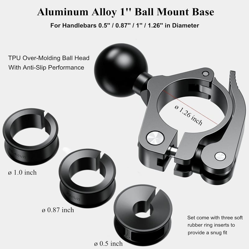 BRCOVAN 10 Pack, Aluminum Alloy Handlebar Clamp Mount Base with 1'' TPU Ball for Rail Diameter 0.5'' 0.87'' 1'' 1.125'' 1.26'', Compatible with RAM Mounts B Size 1 Inch Ball Double Socket Arm - Image 2