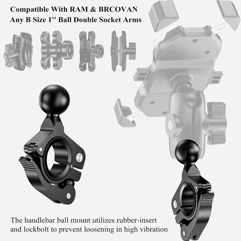 BRCOVAN 10 Pack, Aluminum Alloy Handlebar Clamp Mount Base with 1'' TPU Ball for Rail Diameter 0.5'' 0.87'' 1'' 1.125'' 1.26'', Compatible with RAM Mounts B Size 1 Inch Ball Double Socket Arm - Image 4