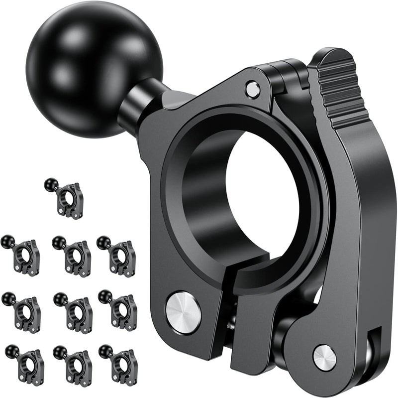 BRCOVAN 10 Pack, Aluminum Alloy Handlebar Clamp Mount Base with 1'' TPU Ball for Rail Diameter 0.5'' 0.87'' 1'' 1.125'' 1.26'', Compatible with RAM Mounts B Size 1 Inch Ball Double Socket Arm - Image 1