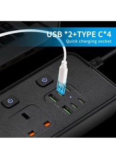 Rock Pow Power Strips Extension Cord 4 Sockets Universal Plug Adapter with 4 USB C & 2 USB A Ports Surge Protector Charging Socket with 2m Bold Extension Cord (Black)  - Image 3