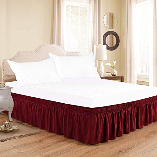 YRM Bedding's Burgundy Bed Skirt Wrap Around 600 Microfiber with Easy Fit with 15 Inch Tailored Drop Shrinkage and Fade Resistant with Microfiber 15 Bed Skirt Twin Size 39 x 80 - Image 1