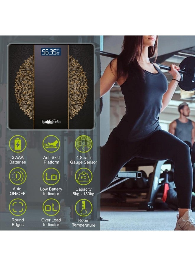 هيلث جيني جهاز قياس الوزن Healthgenie لقياس وزن الجسم مع ضمان لمدة 3 سنوات وشاشة LCD زجاجية سميكة مقواة (93 Festive) HD-221، 940 جرام - Image 3
