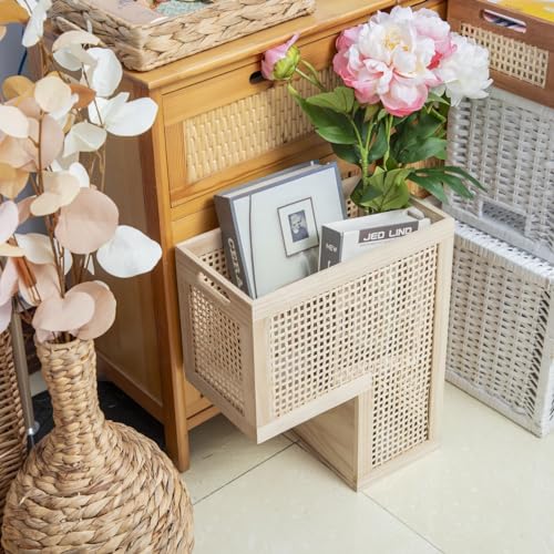 SHCMSADO Wood Stair Basket with Handles,Wicker Step Storage Basket -Natural - Image 3