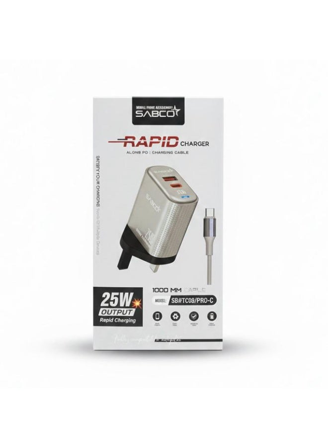 25W Rapid Dual-Port Wall Charger with 1-Meter USB-C to Type-C Cable - Image 1