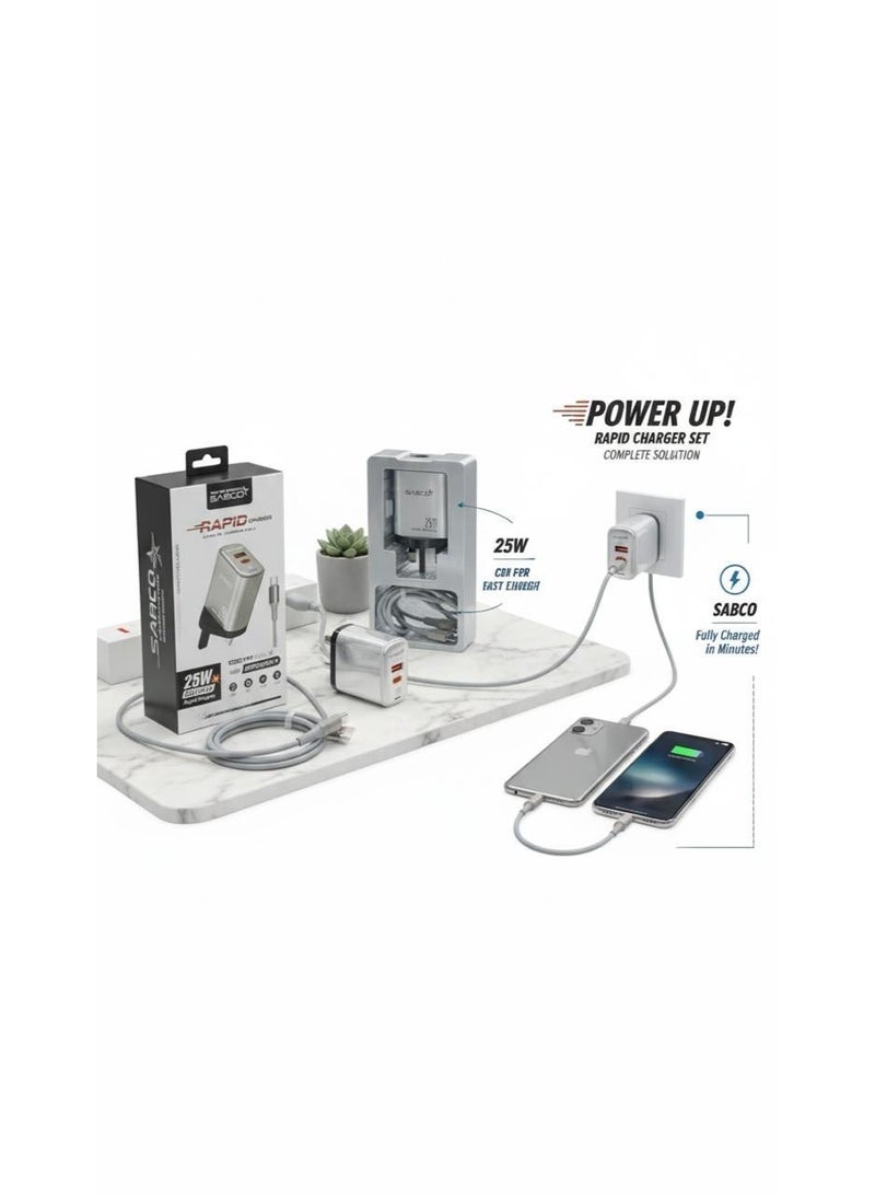 25W Rapid Dual-Port Wall Charger with 1-Meter USB-C to Type-C Cable - Image 3