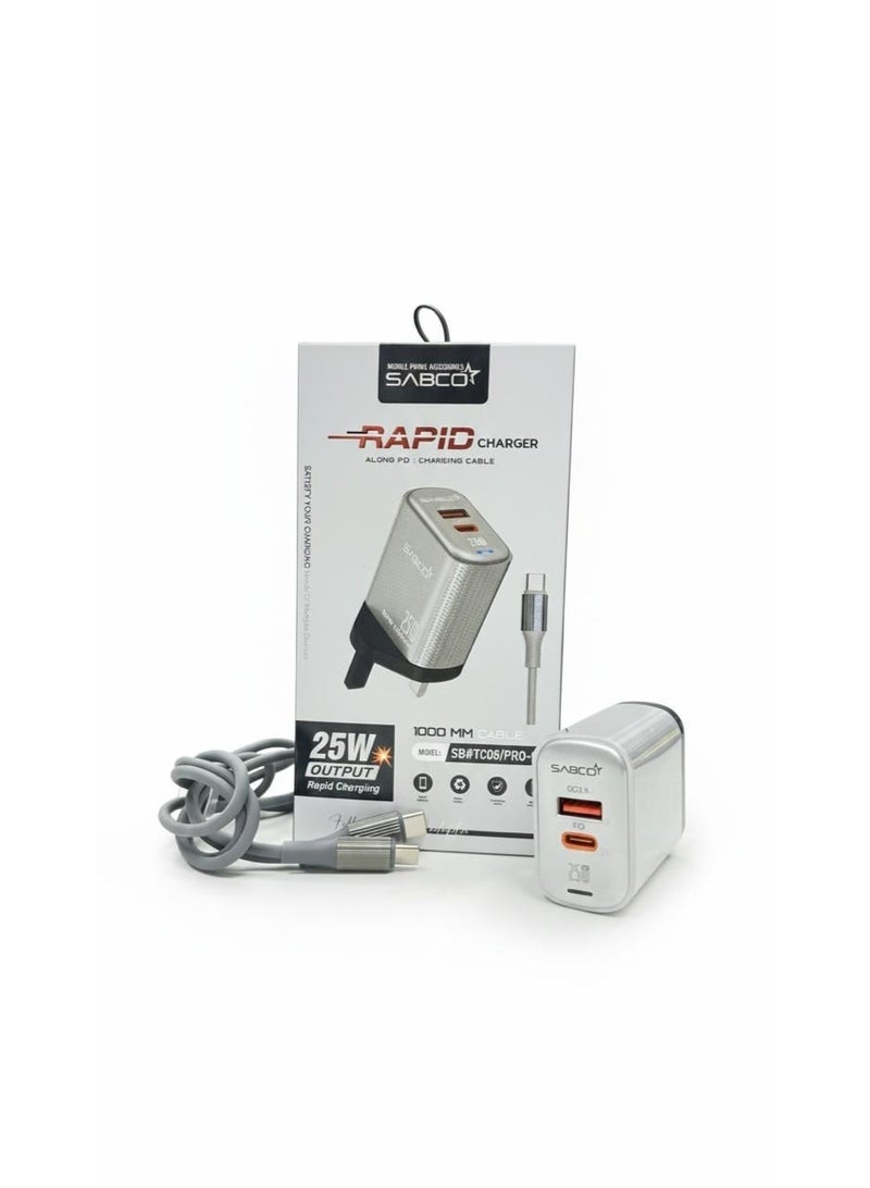 25W Rapid Dual-Port Wall Charger with 1-Meter USB-C to Type-C Cable - Image 2
