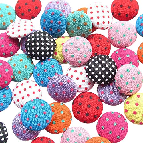 Chenkou Craft 100pcs 12MM(1/2") Polka Dot Flatback Fabric Covered Button Scrapbooking Craft (Multi-Color) - Image 1
