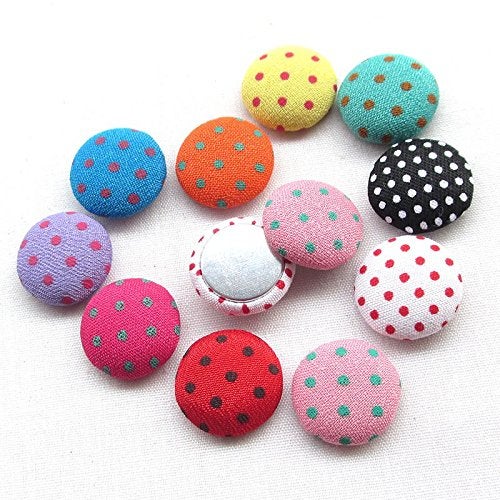 Chenkou Craft 100pcs 12MM(1/2") Polka Dot Flatback Fabric Covered Button Scrapbooking Craft (Multi-Color) - Image 3