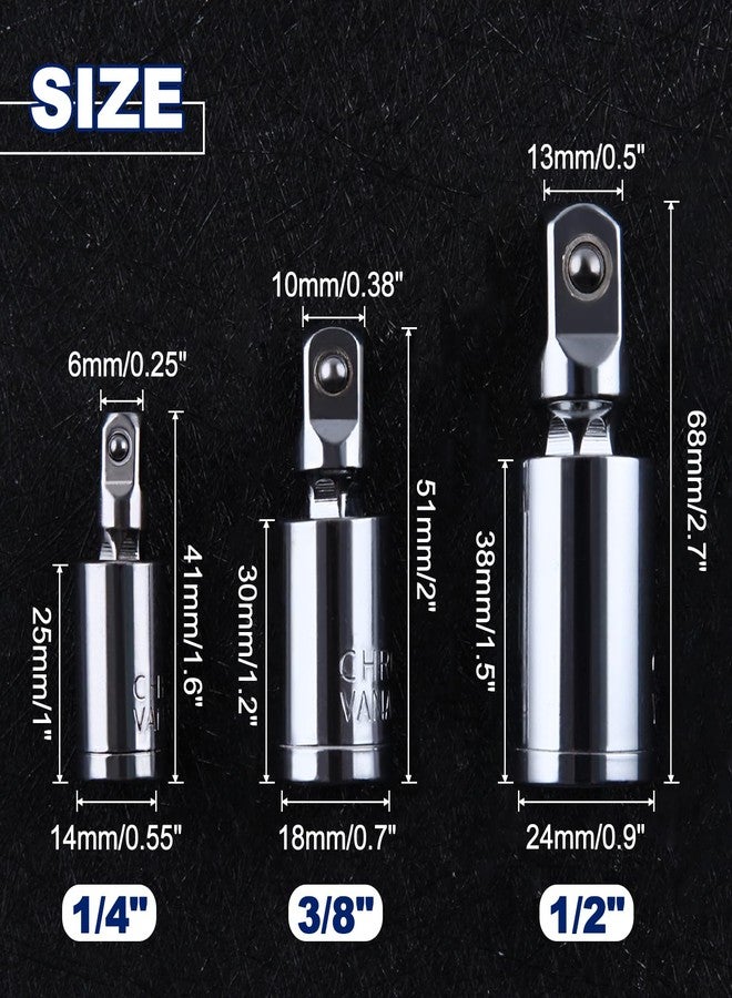 مجموعة مقابس LEONTOOL العالمية المكونة من 3 قطع، مقاس 1/4 بوصة و3/8 بوصة و1/2 بوصة، مجموعة مقابس دوارة للصدمات، مجموعة محول مقبس عالمي، فولاذ CR-V، دوران 360 درجة، لصيانة السيارات ومفاتيح الربط - Image 4