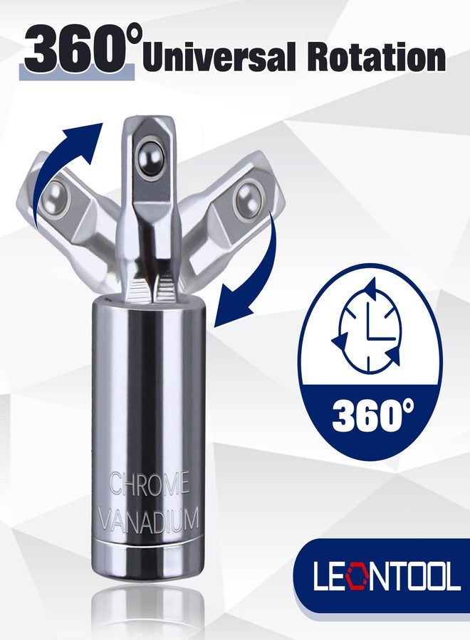 مجموعة مقابس LEONTOOL العالمية المكونة من 3 قطع، مقاس 1/4 بوصة و3/8 بوصة و1/2 بوصة، مجموعة مقابس دوارة للصدمات، مجموعة محول مقبس عالمي، فولاذ CR-V، دوران 360 درجة، لصيانة السيارات ومفاتيح الربط - Image 2