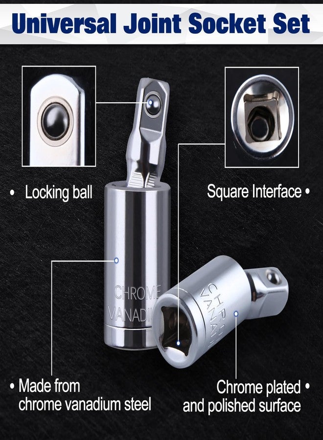 مجموعة مقابس LEONTOOL العالمية المكونة من 3 قطع، مقاس 1/4 بوصة و3/8 بوصة و1/2 بوصة، مجموعة مقابس دوارة للصدمات، مجموعة محول مقبس عالمي، فولاذ CR-V، دوران 360 درجة، لصيانة السيارات ومفاتيح الربط - Image 5