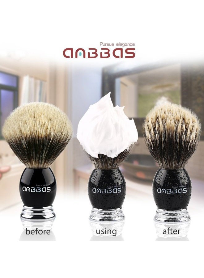 Anbbas Silvertip Badger Shaving Brush,Black Resin & Alloy Handle for Men Wet Shave,Pure Badger Hair,No Hair Shedding,No Terrible Smell - Image 2