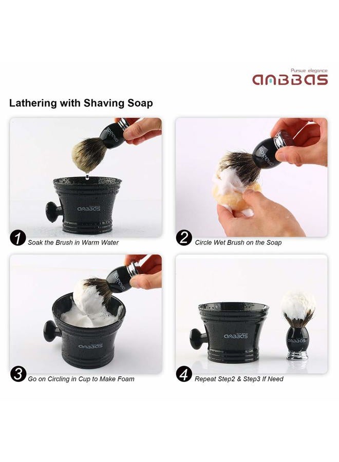 Anbbas Silvertip Badger Shaving Brush,Black Resin & Alloy Handle for Men Wet Shave,Pure Badger Hair,No Hair Shedding,No Terrible Smell - Image 5