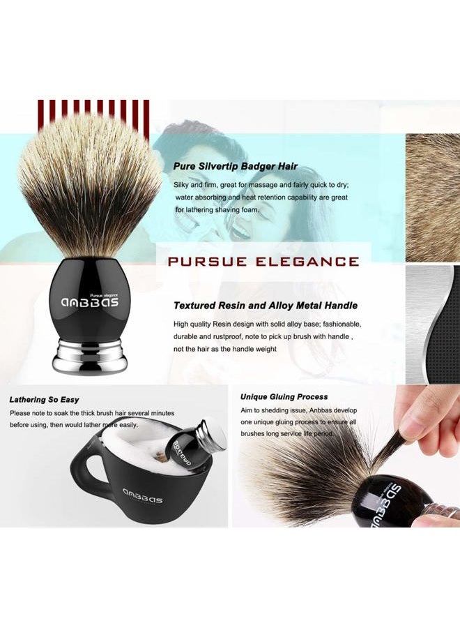 Anbbas Silvertip Badger Shaving Brush,Black Resin & Alloy Handle for Men Wet Shave,Pure Badger Hair,No Hair Shedding,No Terrible Smell - Image 4