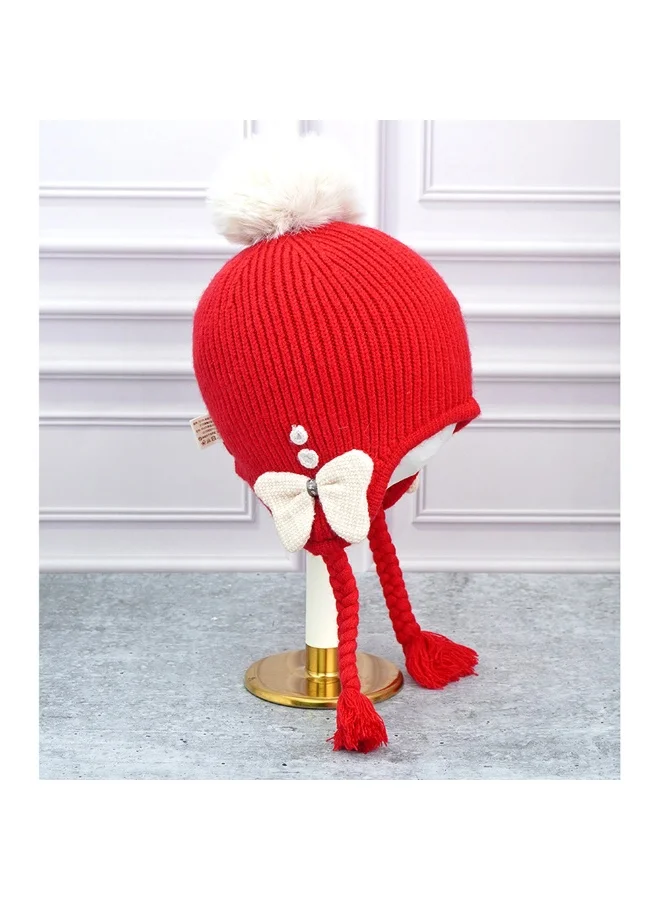 LITTLE SURPRISE BOX Red Butterfly Knitted Soft Woolen Winter Cap With Tie Up 6-18 Months