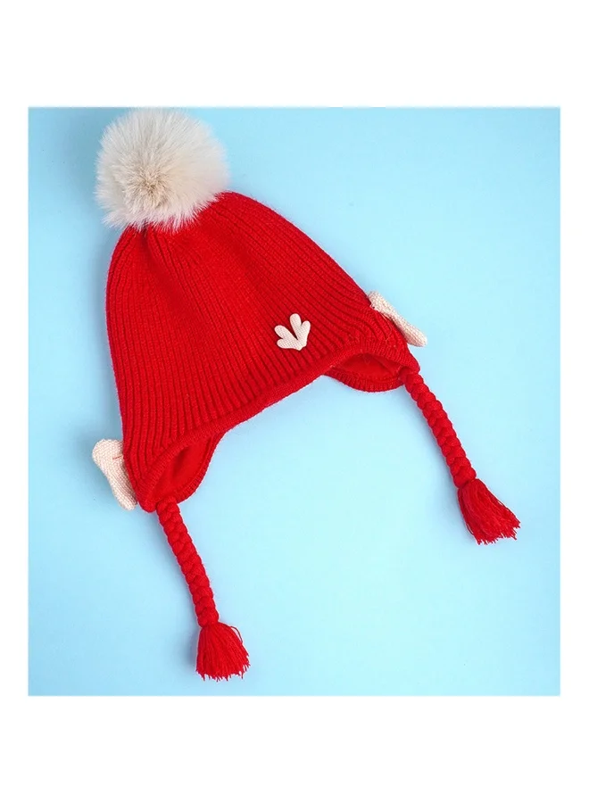 LITTLE SURPRISE BOX Red Butterfly Knitted Soft Woolen Winter Cap With Tie Up 6-18 Months