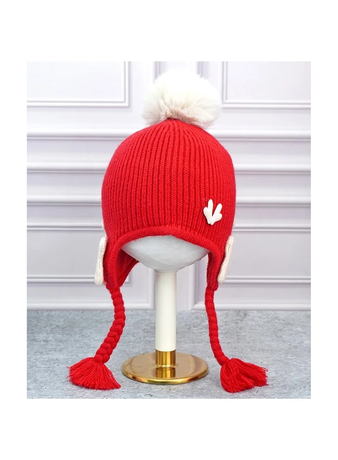 LITTLE SURPRISE BOX Red Butterfly Knitted Soft Woolen Winter Cap With Tie Up 6-18 Months