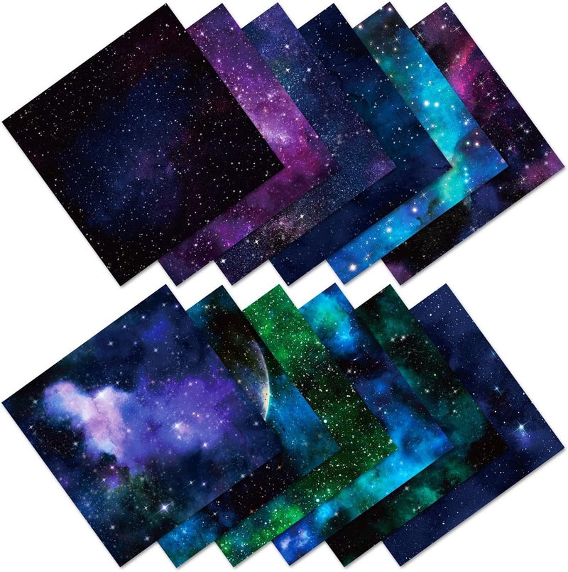 iKammo 1212 Galaxy Scrapbook Paper Pad Black Starry Patterned Paper 24 Sheets Doublesided Scrapbooking CardStock Papers Pad for Holiday Cardmaking DIY Origami Decorative Craft Papers - Image 1
