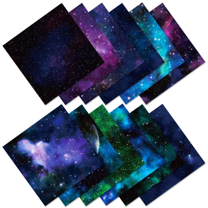 iKammo 1212 Galaxy Scrapbook Paper Pad Black Starry Patterned Paper 24 Sheets Singlesided Scrapbooking CardStock Papers Pad for Holiday Cardmaking DIY Origami Decorative Craft Papers - Image 3