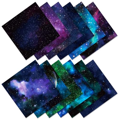iKammo 1212 Galaxy Scrapbook Paper Pad Black Starry Patterned Paper 24 Sheets Singlesided Scrapbooking CardStock Papers Pad for Holiday Cardmaking DIY Origami Decorative Craft Papers - Image 1