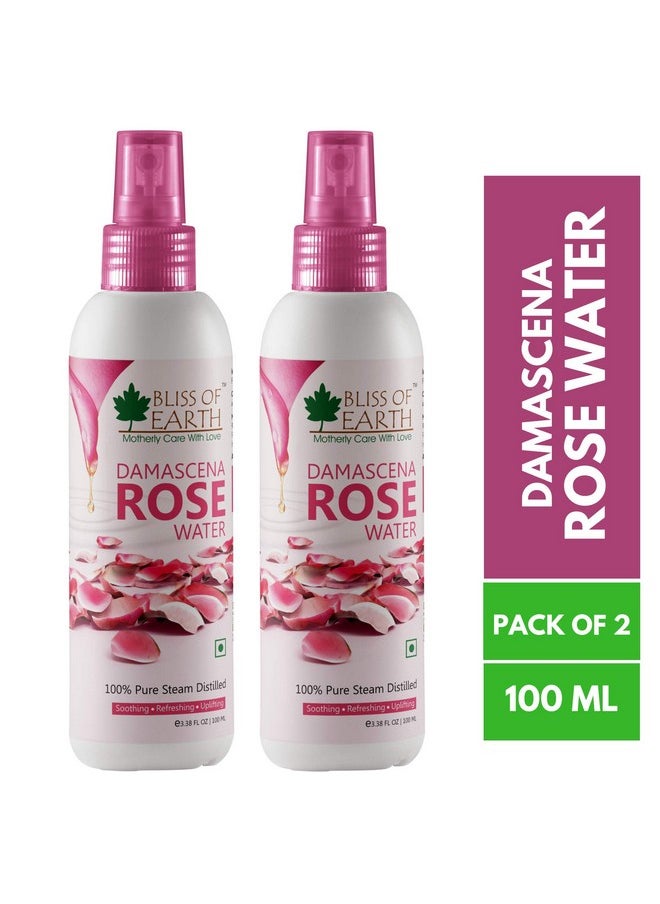 BLISS OF EARTH - ® 100% Pure Damascena Rose Water 2X100Ml Steam Distilled Facial Toner With Uplifting Floral Aroma Food Grade Pure Gulab Jal � - Image 1