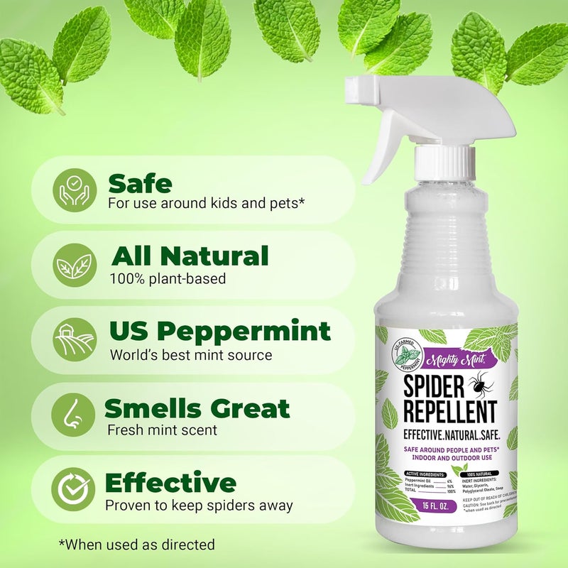 Mighty Mint Peppermint Oil Spider Repellent Spray – Natural Indoor & Outdoor Bug Control for Spiders and Insects – Plant-Based, Extra-Strong Formula - 16 oz - Image 2