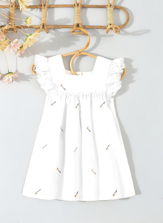 Take Two Girls White Cotton Embroidered Lace Trim Dress - Image 1