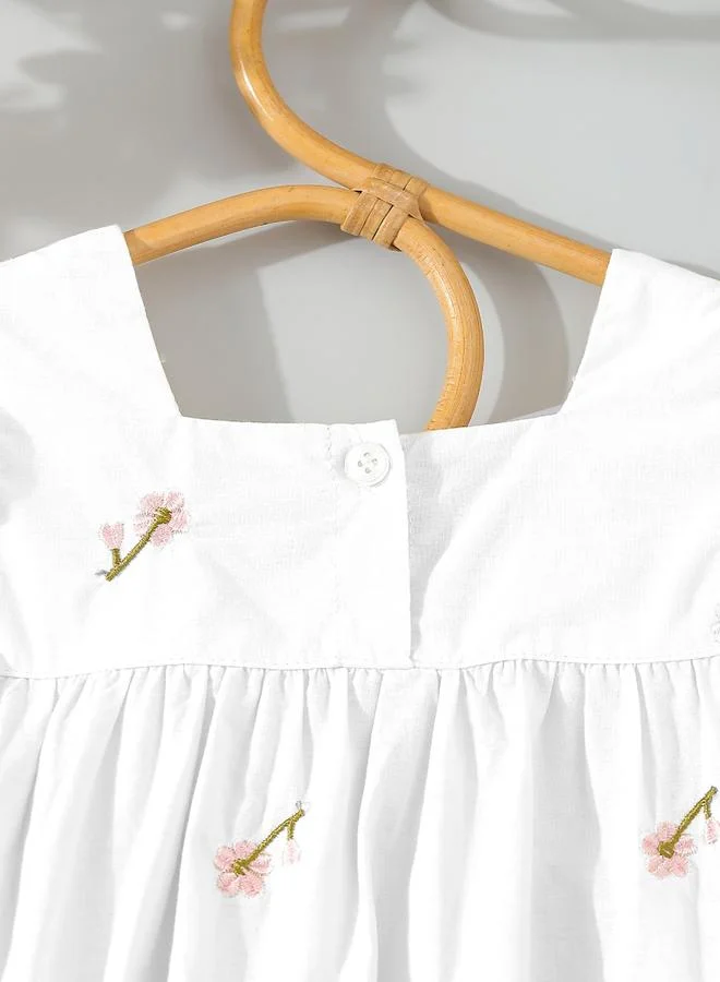 Take Two Take Two Girls White Cotton Embroidered Lace Trim Dress