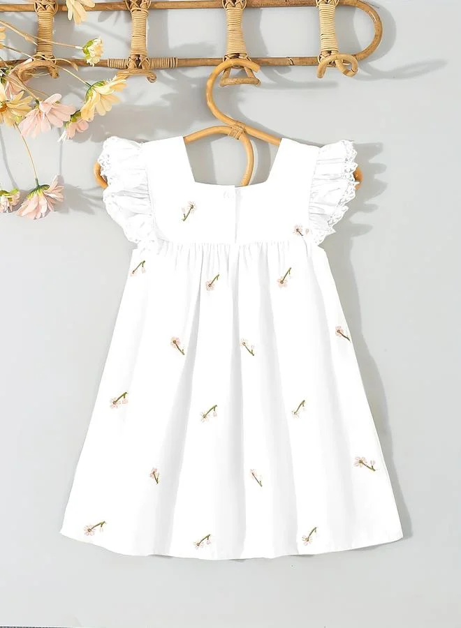 Take Two Take Two Girls White Cotton Embroidered Lace Trim Dress