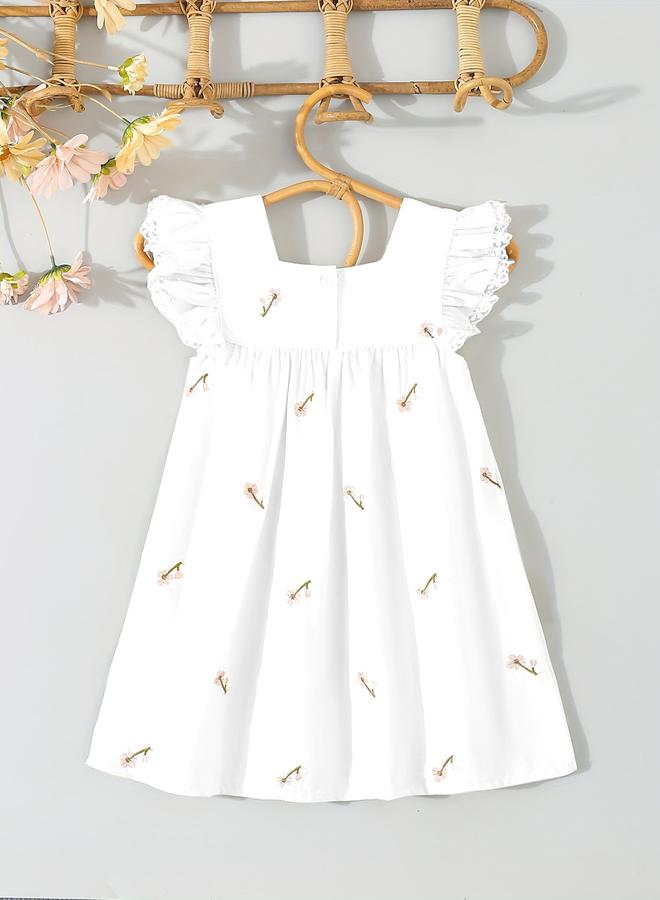 Take Two Girls White Cotton Embroidered Lace Trim Dress - Image 2