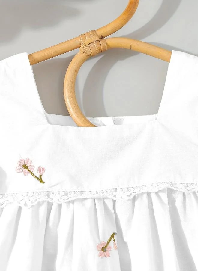 Take Two Take Two Girls White Cotton Embroidered Lace Trim Dress