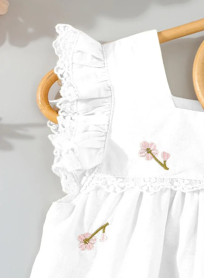 Take Two Take Two Girls White Cotton Embroidered Lace Trim Dress
