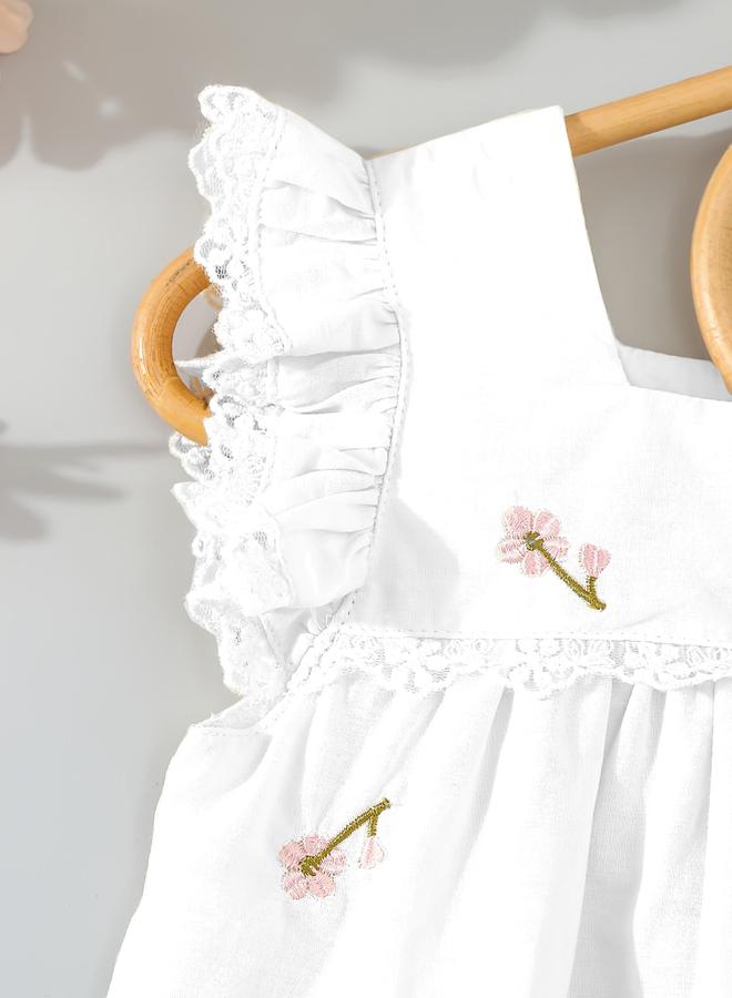 Take Two Girls White Cotton Embroidered Lace Trim Dress - Image 3