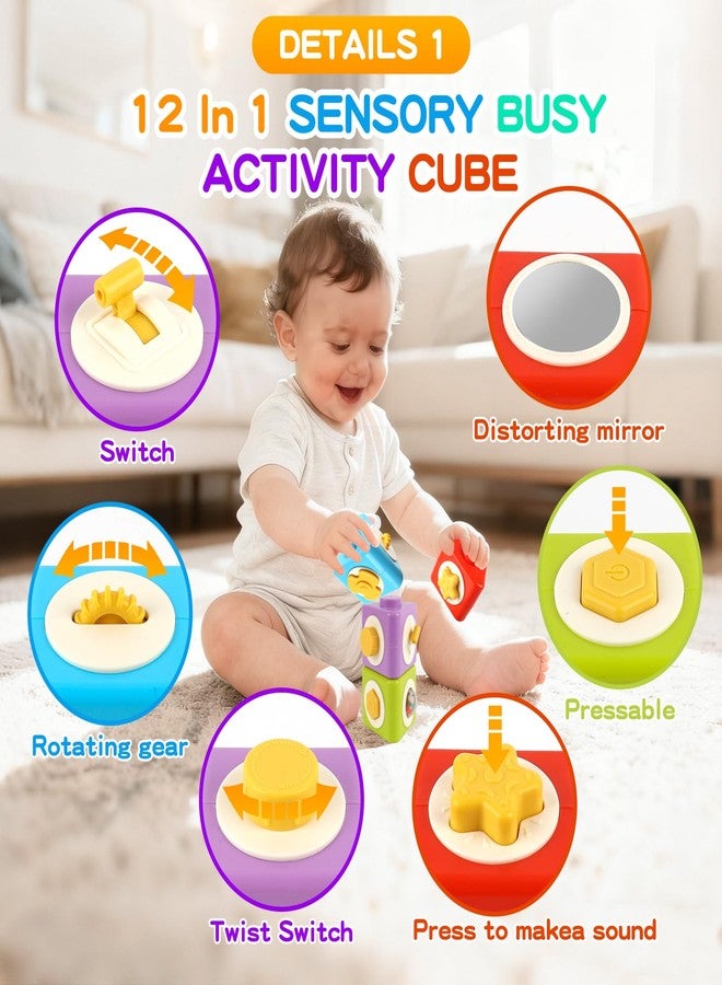 SOSUSHOE Montessori Activity Cube & Busy Board for 1 Year Old - 12-in-1 Travel Toys for Airplane & Car, Educational Activity Stacking & Sensory Toys for Toddlers 1-2, Valentine Gifts for Kids 1-2 Year Old - Image 3