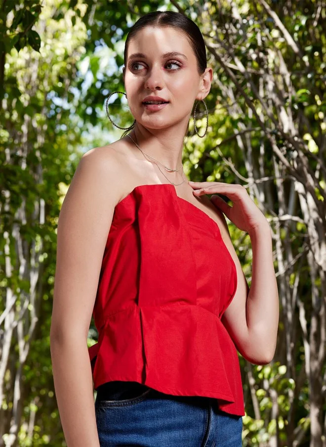 STREET 9 Red Strapless Peplum Top for Women