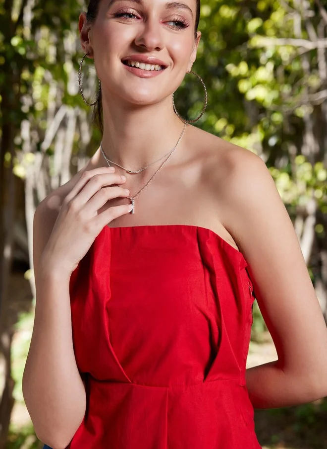 STREET 9 Red Strapless Peplum Top for Women