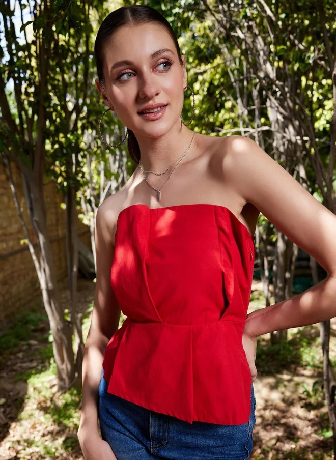 STREET 9 Red Strapless Peplum Top for Women