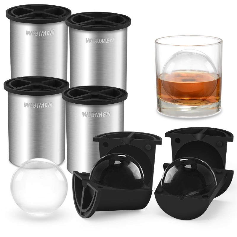 WIBIMEN Clear Ice Cube Maker - 2.5" Ball - Stainless Steel Clear Ice Maker - Compact Design - for Whiskey, Cocktails, Bourbon - 4 PACK - Image 1