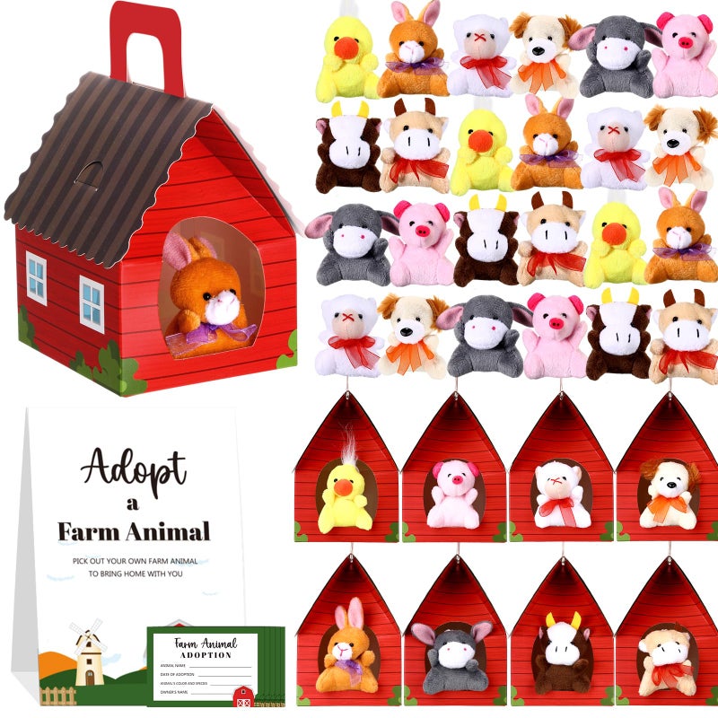 Blueweenly 73 Pcs Adopt a Farm Animal Set Party Favors Mini Plush Farm Toys Foldable Red Carton Barn Adoption Cards 1 Sign Animal Bulk with Favor Bags for Adopt a Pet Party Favors Birthday Supply - Image 1