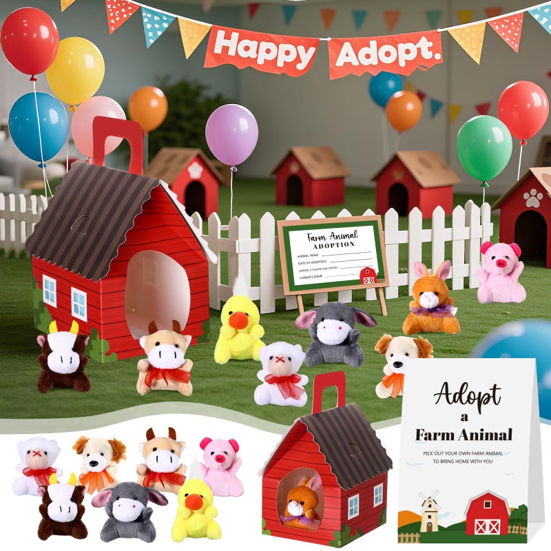 Blueweenly 73 Pcs Adopt a Farm Animal Set Party Favors Mini Plush Farm Toys Foldable Red Carton Barn Adoption Cards 1 Sign Animal Bulk with Favor Bags for Adopt a Pet Party Favors Birthday Supply - Image 5