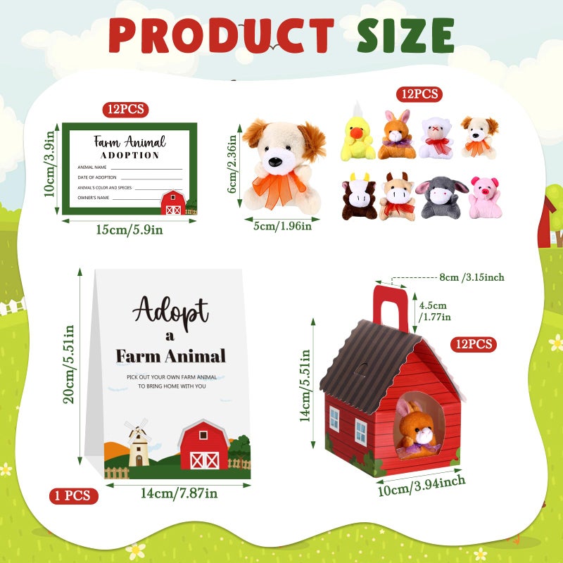 Blueweenly 73 Pcs Adopt a Farm Animal Set Party Favors Mini Plush Farm Toys Foldable Red Carton Barn Adoption Cards 1 Sign Animal Bulk with Favor Bags for Adopt a Pet Party Favors Birthday Supply - Image 3