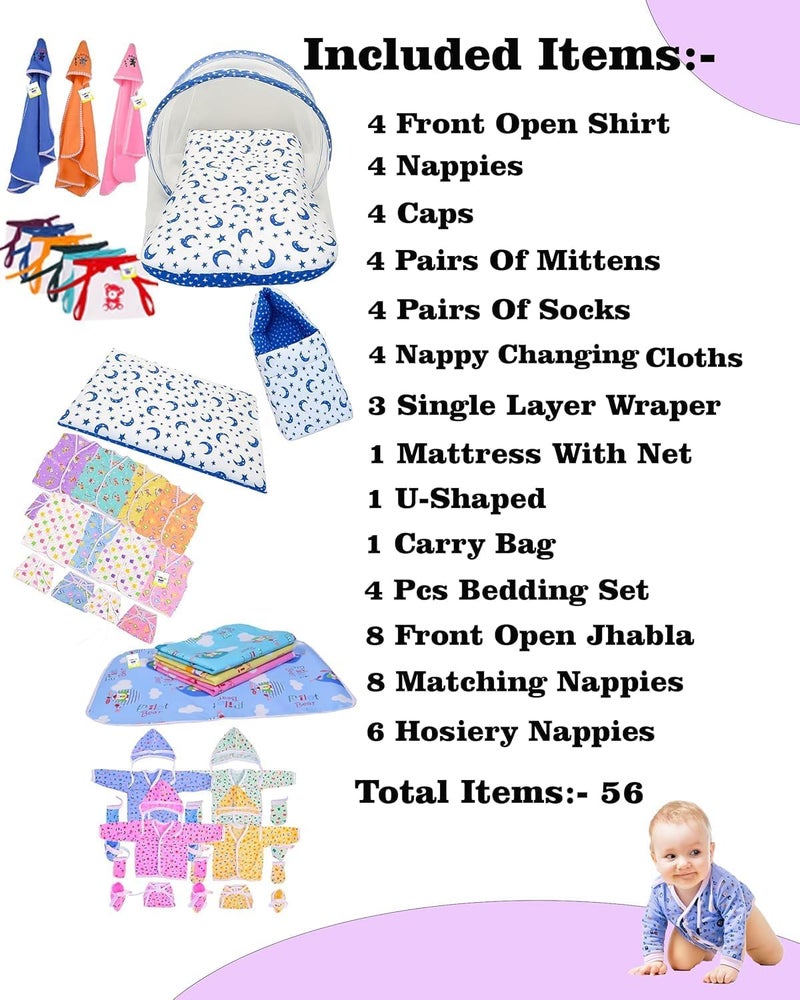Toddylon Flat Bed New Born Baby Complete Daily Needs Items Combo of Essential Bedding & Clothing Set (0-6 Months) - Image 3